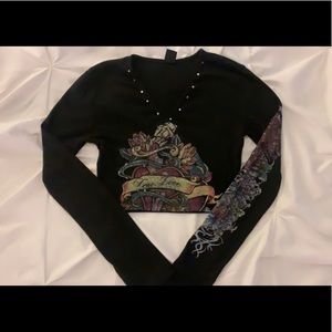 Tattoo Eyelet Cropped Long Sleeve Tee ♡